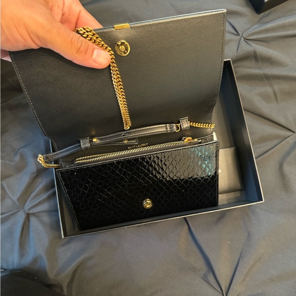 Saint Laurent Croc Embossed Leather Wallet on a Chain - Picture 2 of 4